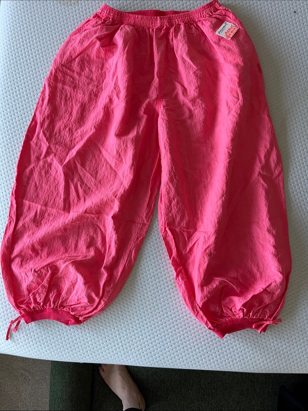 Free people neon  Pink Elastic Waist parachute Pants